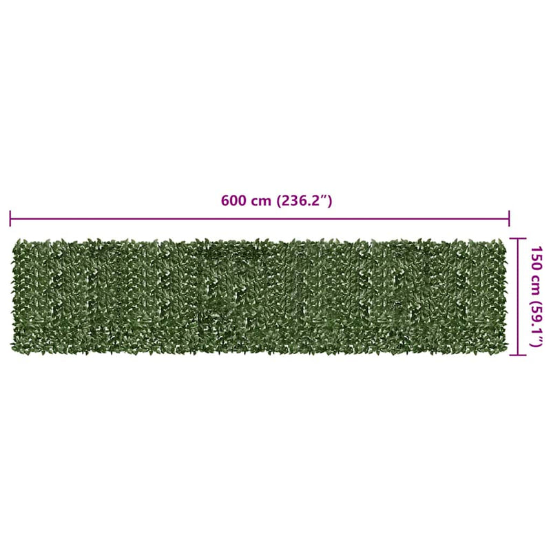 vidaXL sötétzöld leveles erkélyparaván 600 x 150 cm