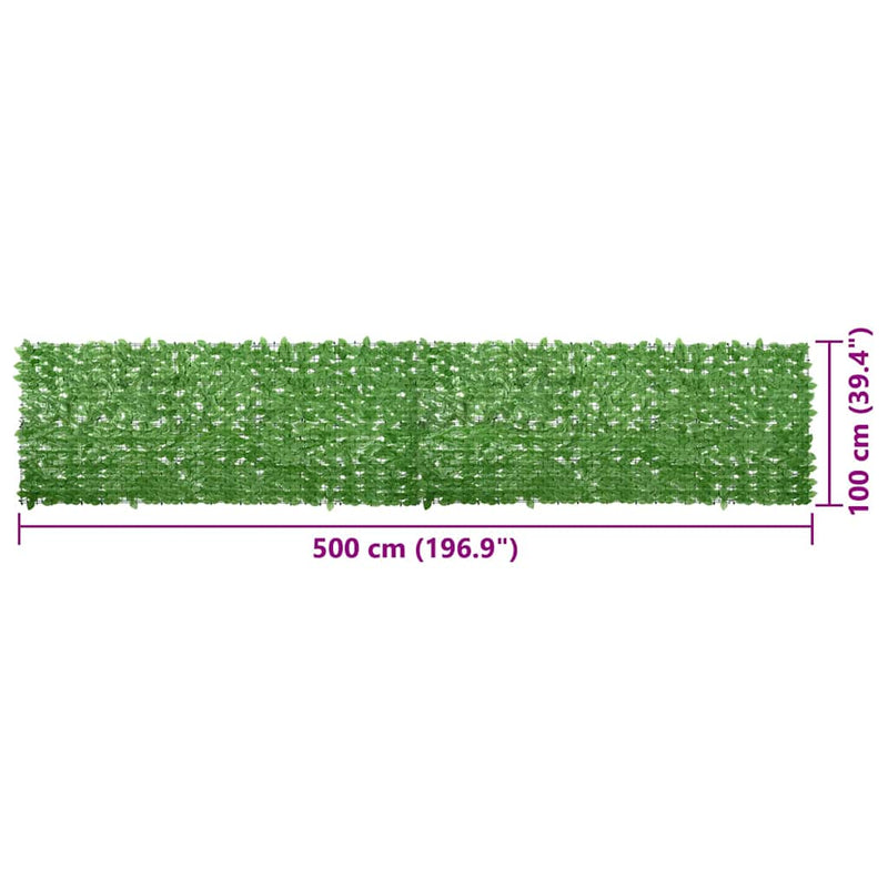 vidaXL zöld leveles erkélyparaván 500 x 100 cm