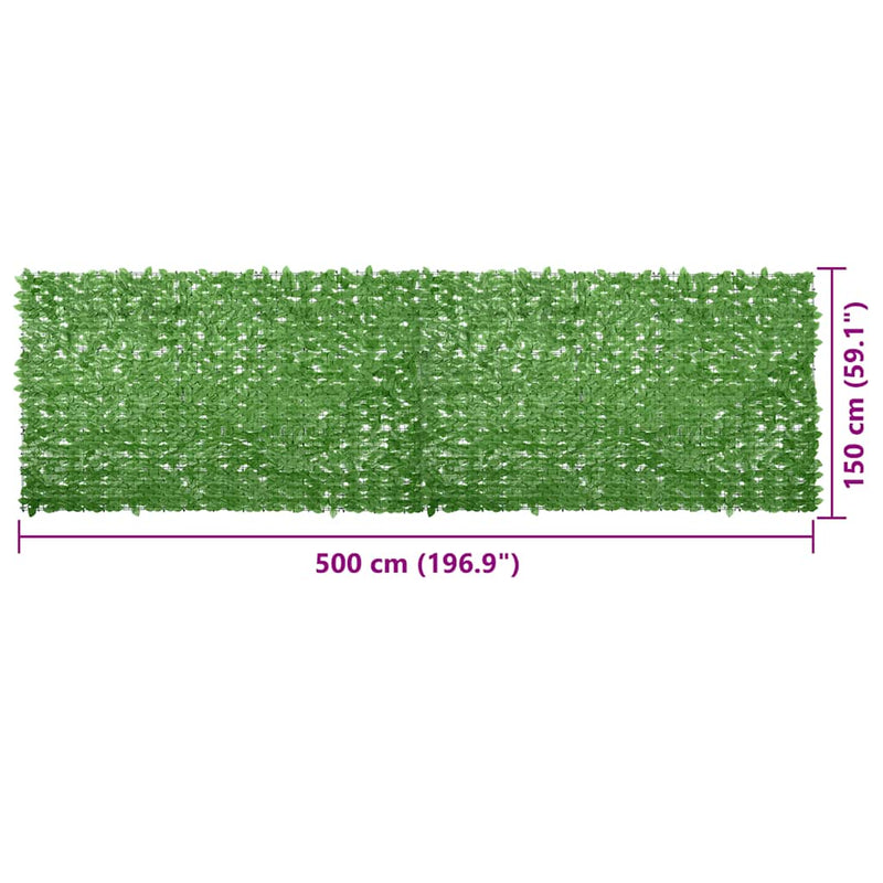 vidaXL zöld leveles erkélyparaván 500 x 150 cm