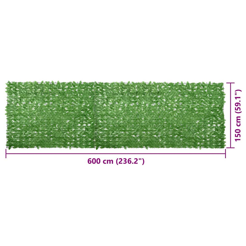 vidaXL zöld leveles erkélyparaván 600 x 150 cm