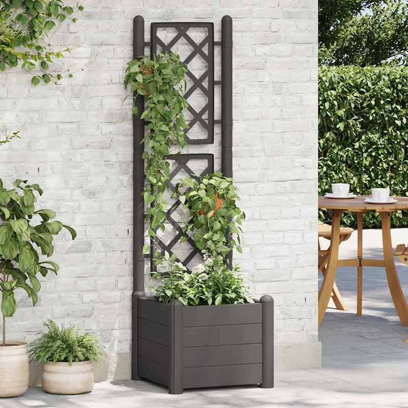 vidaXL antracitszürke polipropilén rácsos kerti ültető 43x43x142 cm