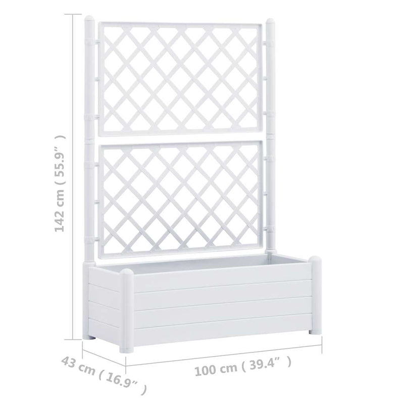 vidaXL fehér polipropilén rácsos kerti ültető 100 x 43 x 142 cm