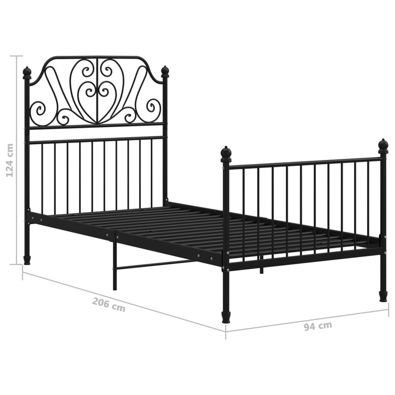 vidaXL fekete fém ágykeret 90 x 200 cm