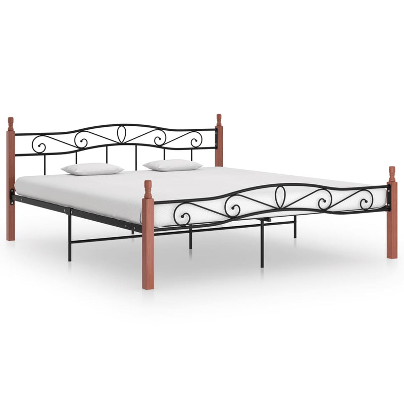 vidaXL fekete fém és tömör tölgyfa ágykeret 200 x 200 cm