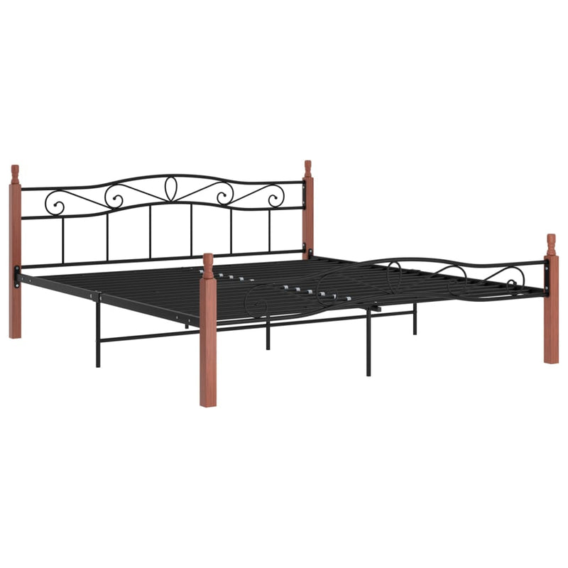 vidaXL fekete fém és tömör tölgyfa ágykeret 200 x 200 cm