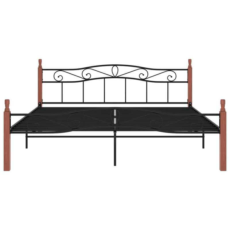 vidaXL fekete fém és tömör tölgyfa ágykeret 200 x 200 cm