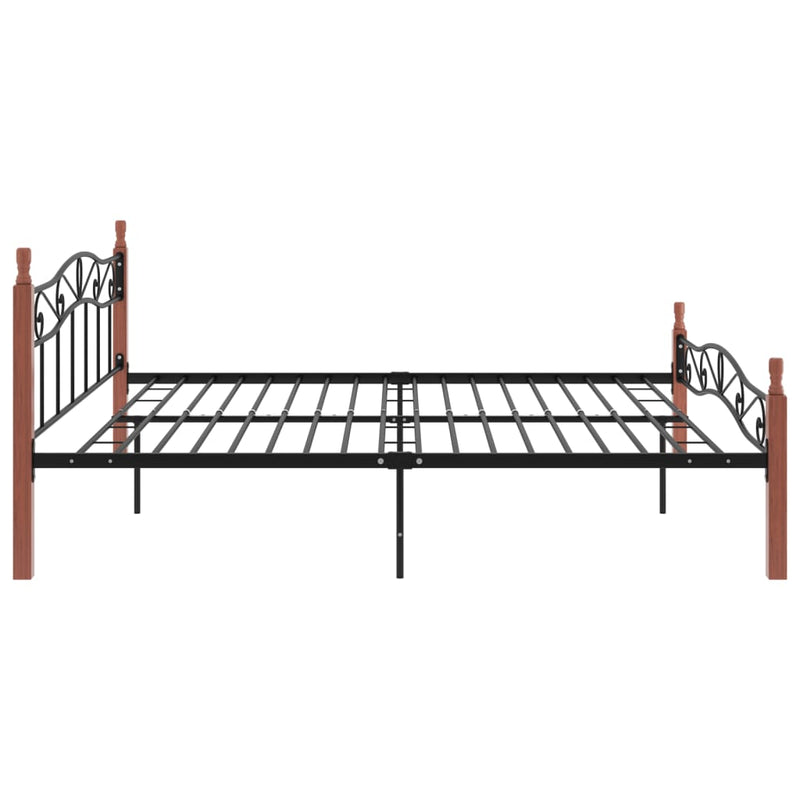 vidaXL fekete fém és tömör tölgyfa ágykeret 200 x 200 cm