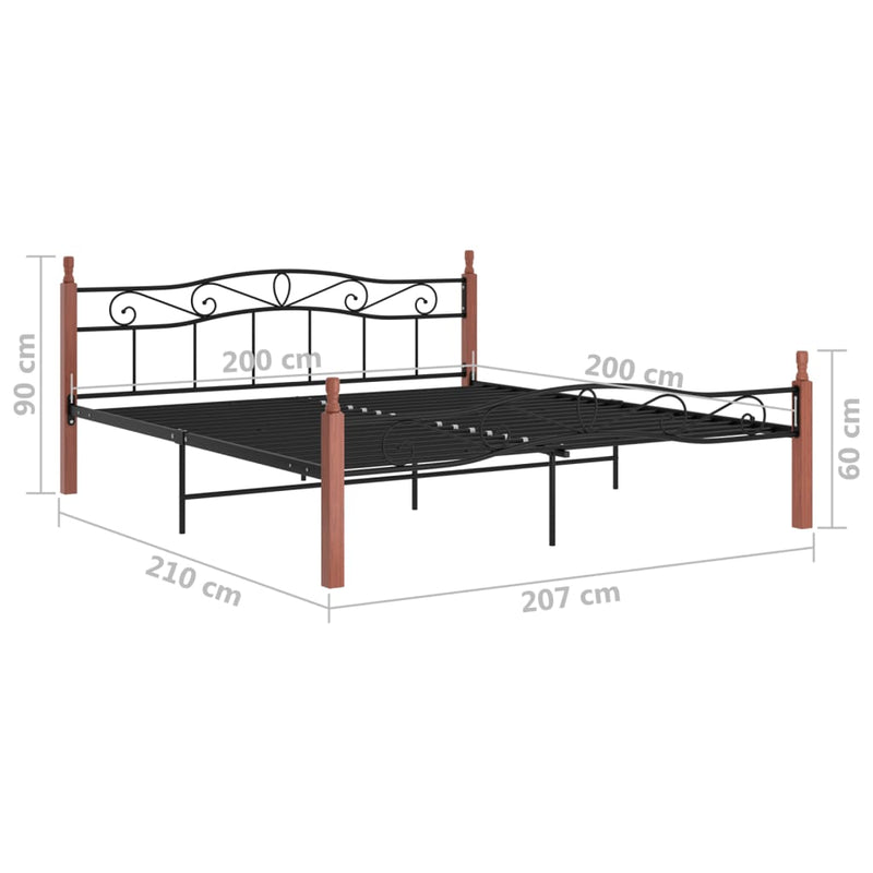 vidaXL fekete fém és tömör tölgyfa ágykeret 200 x 200 cm