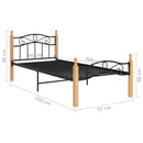 vidaXL fekete fém és tömör tölgyfa ágykeret 90 x 200 cm