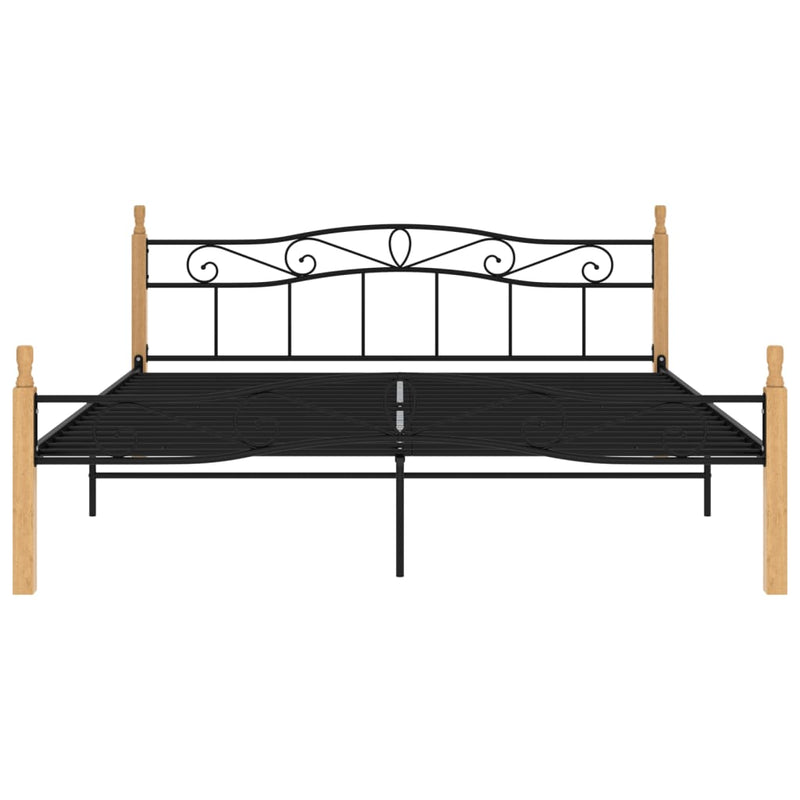 vidaXL fekete fém és tömör tölgyfa ágykeret 200 x 200 cm