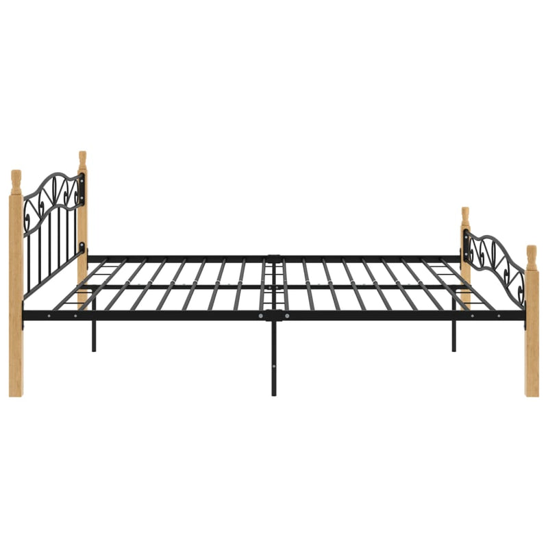 vidaXL fekete fém és tömör tölgyfa ágykeret 200 x 200 cm