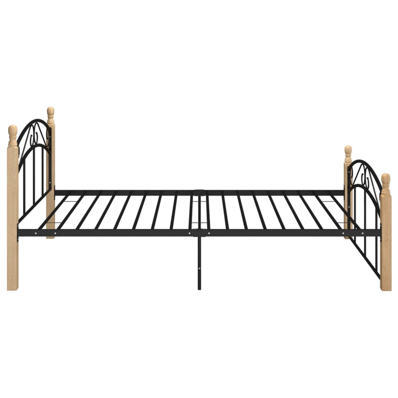vidaXL fekete fém és tömör tölgyfa ágykeret 120 x 200 cm