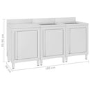 vidaXL rozsdamentes acél kereskedelmi konyhai mosogató 180 x 60 x 96 cm