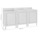 vidaXL rozsdamentes acél kereskedelmi konyhai mosogató 180 x 60 x 96 cm