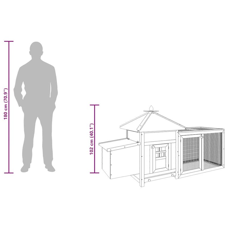 vidaXL szürke tömör fenyőfa tyúkól tojóládával 190 x 72 x 102 cm