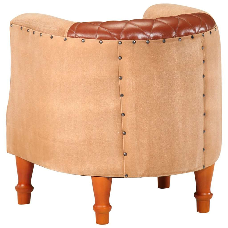 vidaXL barna valódi bőr és tömör mangófa kagylófotel