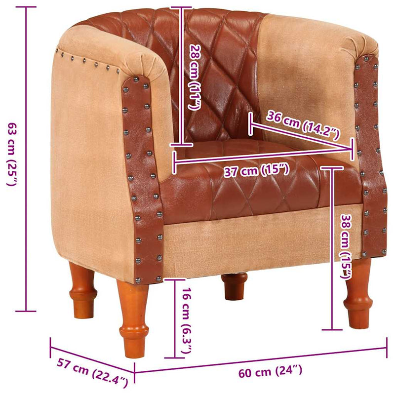 vidaXL barna valódi bőr és tömör mangófa kagylófotel