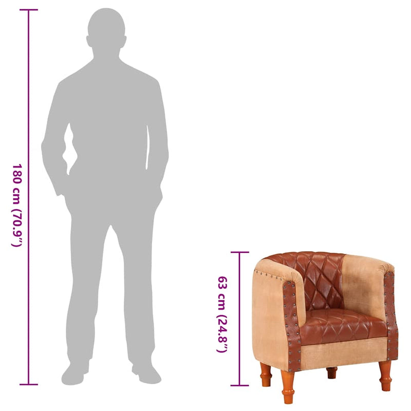 vidaXL barna valódi bőr és tömör mangófa kagylófotel