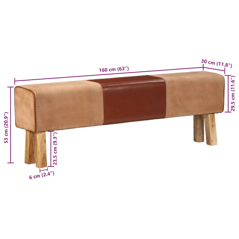 vidaXL barna valódi bőr és tömör akácfa tornapad 160 cm