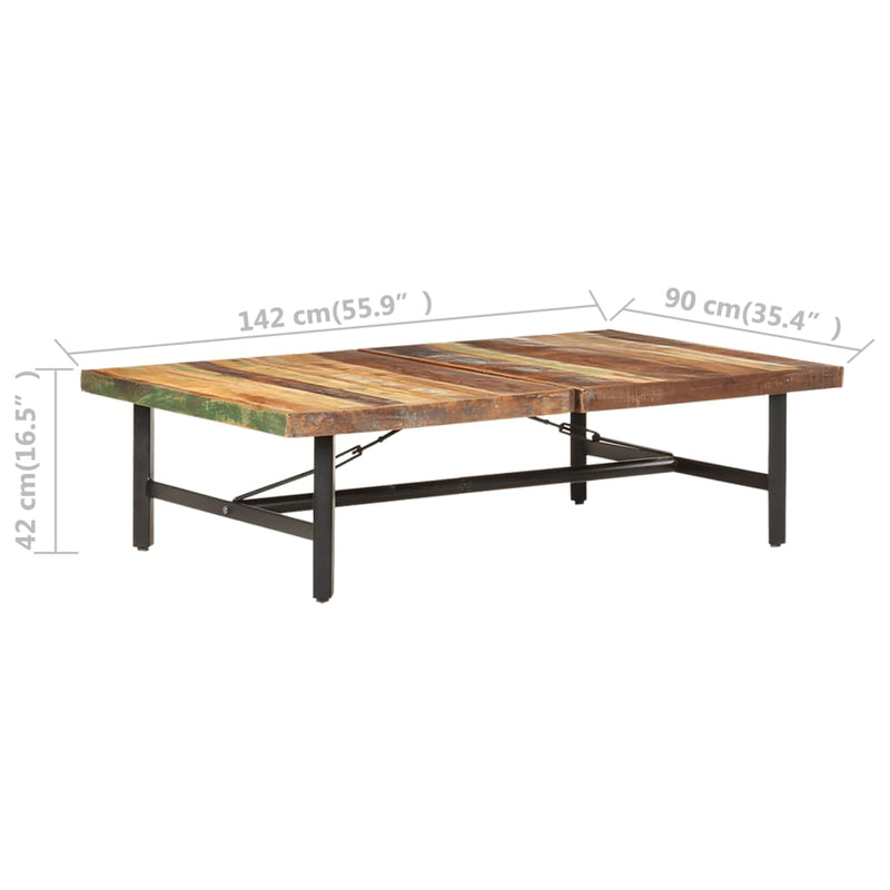 vidaXL tömör újrahasznosított fa dohányzóasztal 142 x 90 x 42 cm