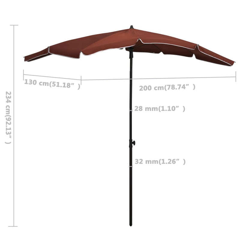 vidaXL terrakotta napernyő rúddal 200 x 130 cm