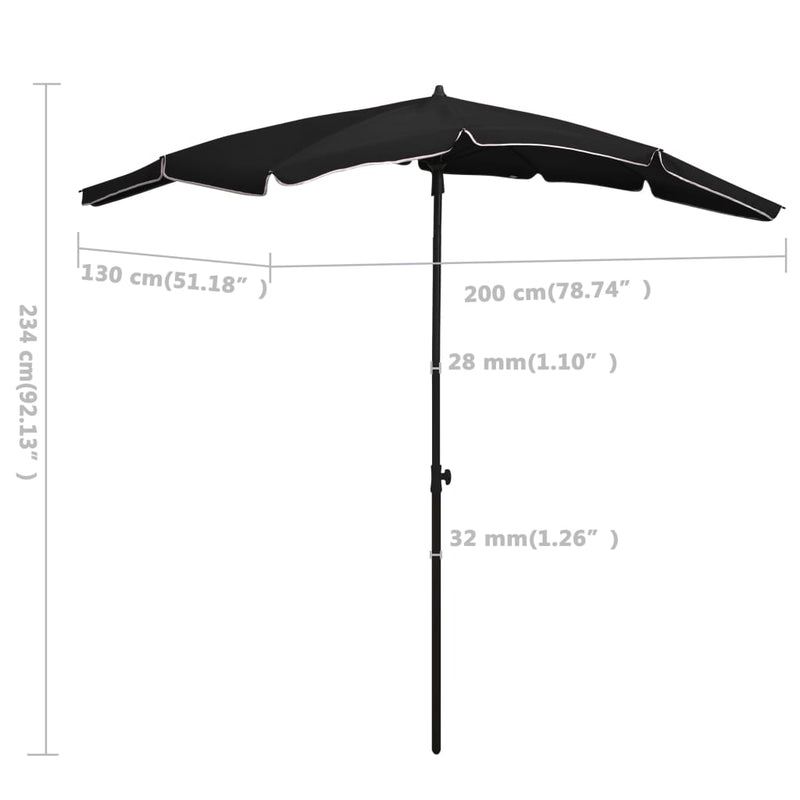 vidaXL fekete napernyő rúddal 200 x 130 cm