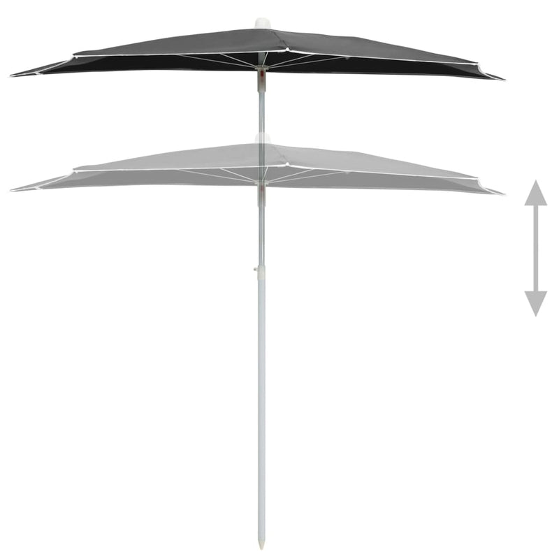 vidaXL antracitszürke félköríves napernyő rúddal 180 x 90 cm