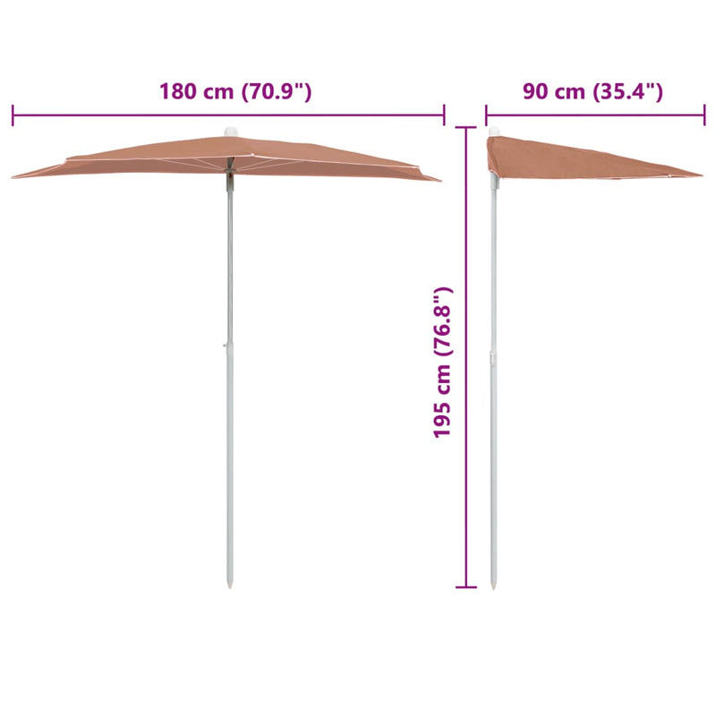 vidaXL terrakotta félköríves napernyő rúddal 180 x 90 cm