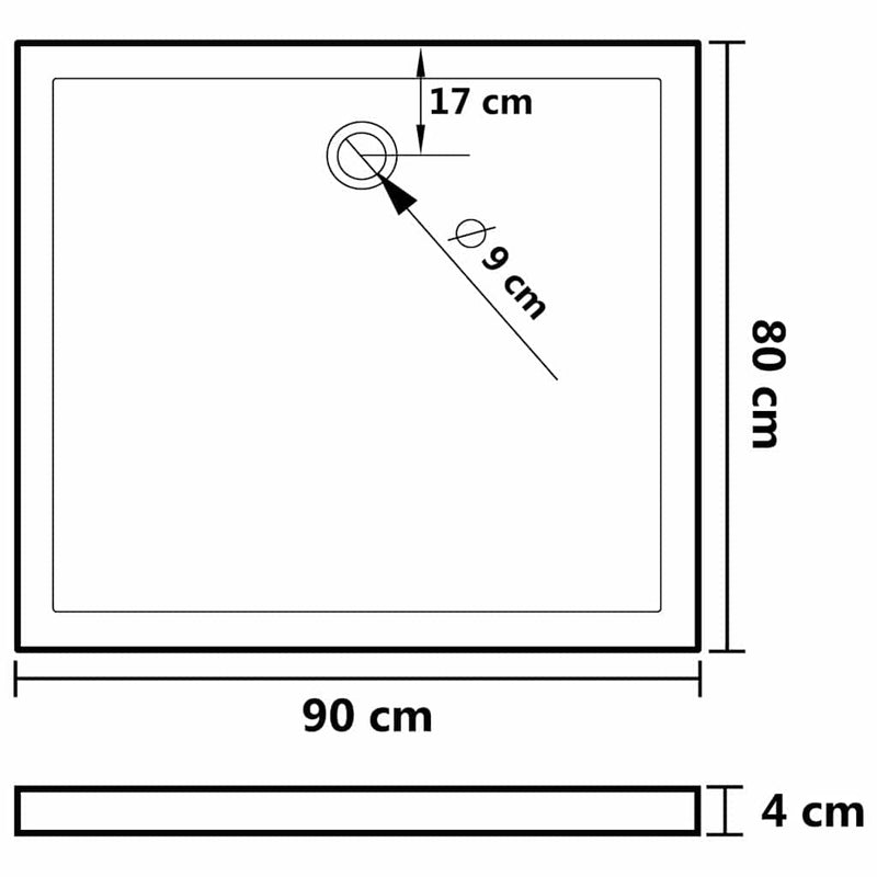 vidaXL téglalap alakú fekete ABS zuhanytálca 80 x 90 cm
