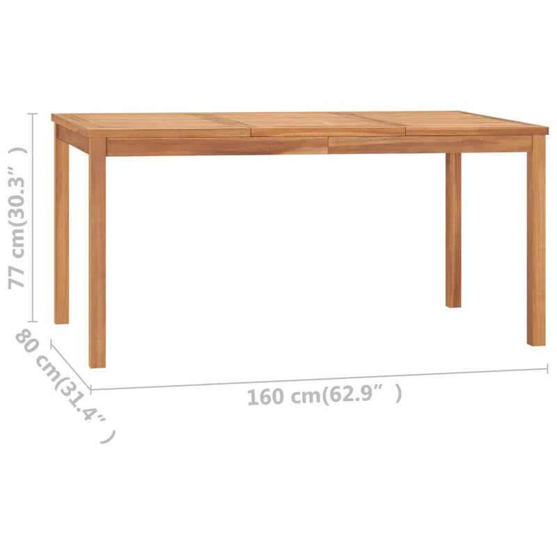 vidaXL tömör tíkfa kerti étkezőasztal 160 x 80 x 77 cm