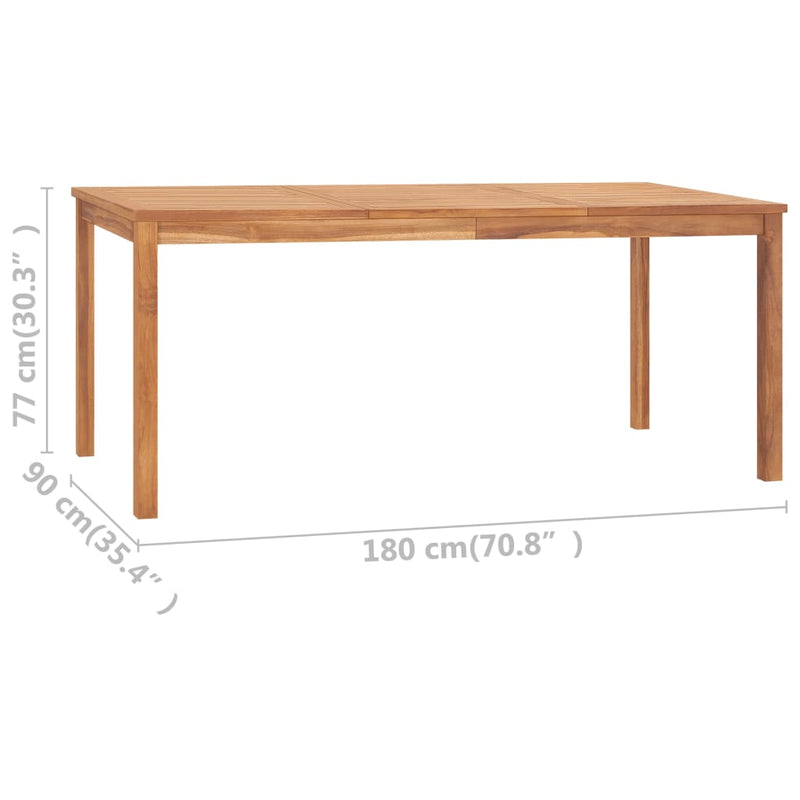 vidaXL tömör tíkfa kerti étkezőasztal 180 x 90 x 77 cm