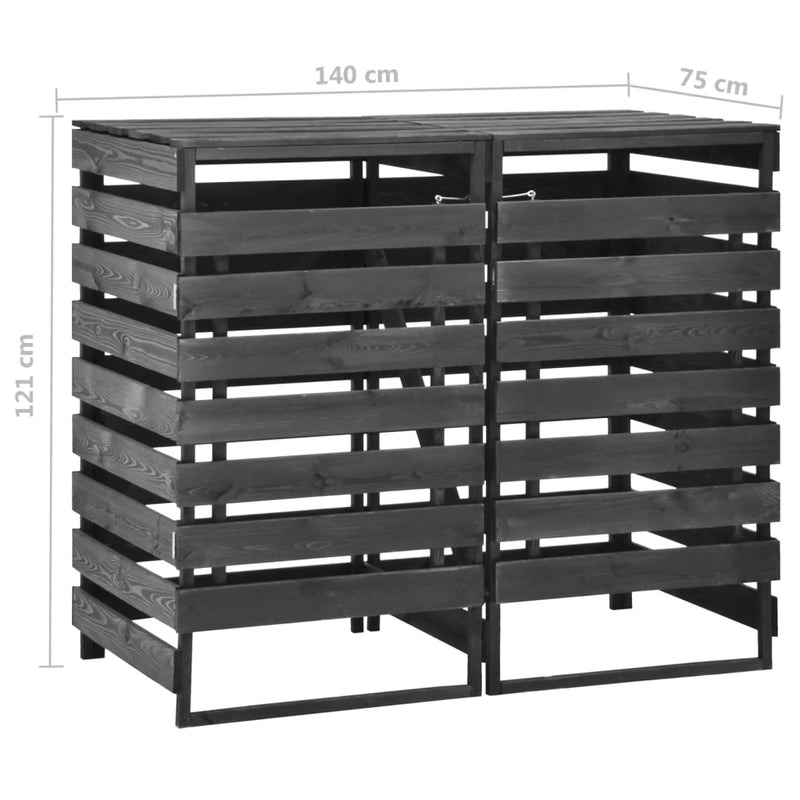 vidaXL festett tömör fenyőfa dupla kerekeskuka-tároló 140x75x121 cm