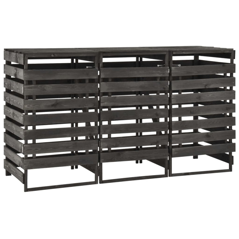 vidaXL festett tömör fenyőfa tripla kerekeskuka-tároló 210x75x121 cm