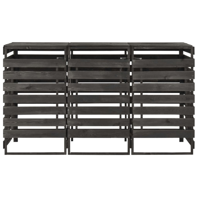 vidaXL festett tömör fenyőfa tripla kerekeskuka-tároló 210x75x121 cm