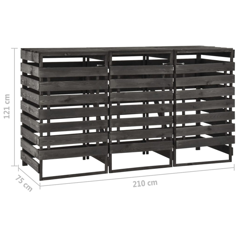 vidaXL festett tömör fenyőfa tripla kerekeskuka-tároló 210x75x121 cm