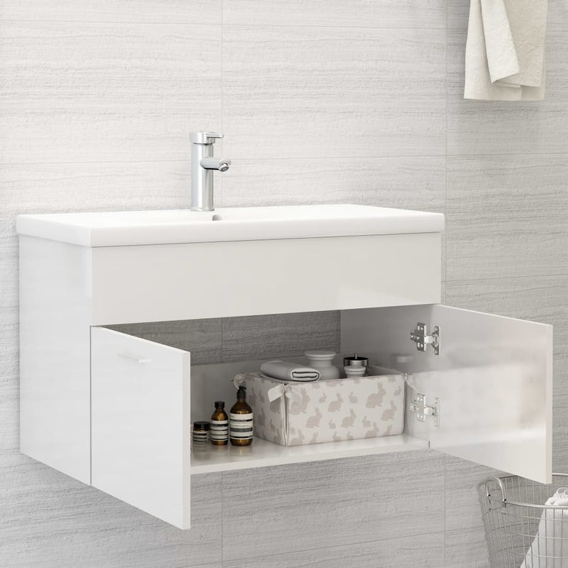 vidaXL magasfényű fehér szerelt fa mosdószekrény 80 x 38,5 x 46 cm