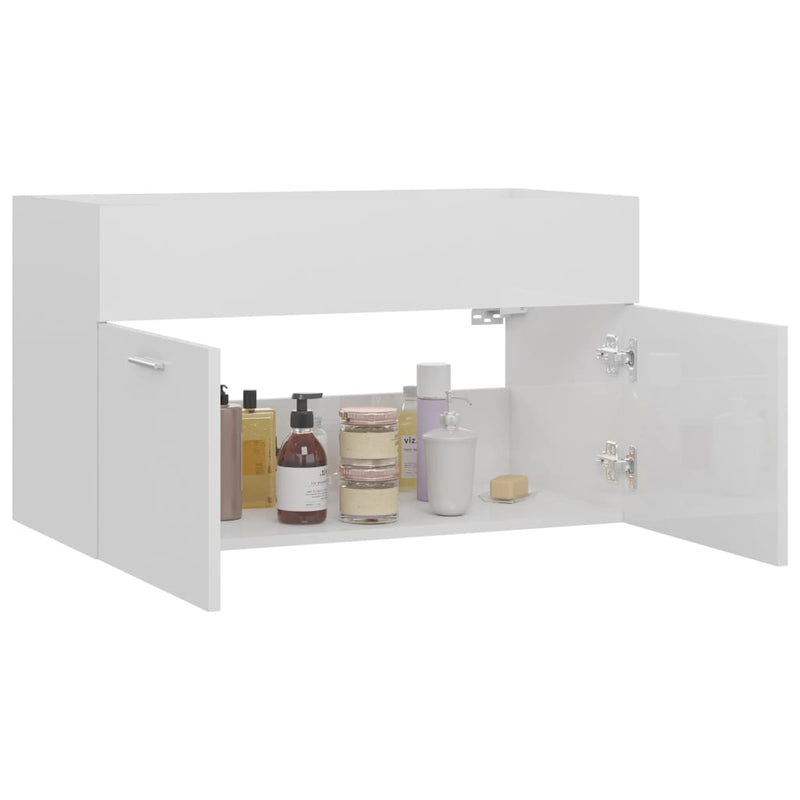 vidaXL magasfényű fehér szerelt fa mosdószekrény 80 x 38,5 x 46 cm