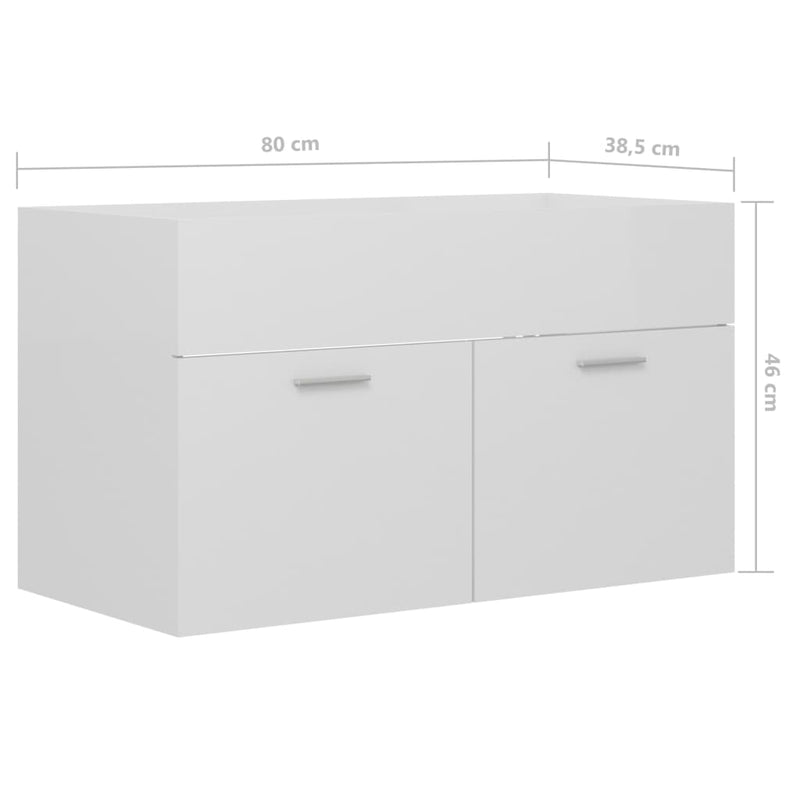 vidaXL magasfényű fehér szerelt fa mosdószekrény 80 x 38,5 x 46 cm
