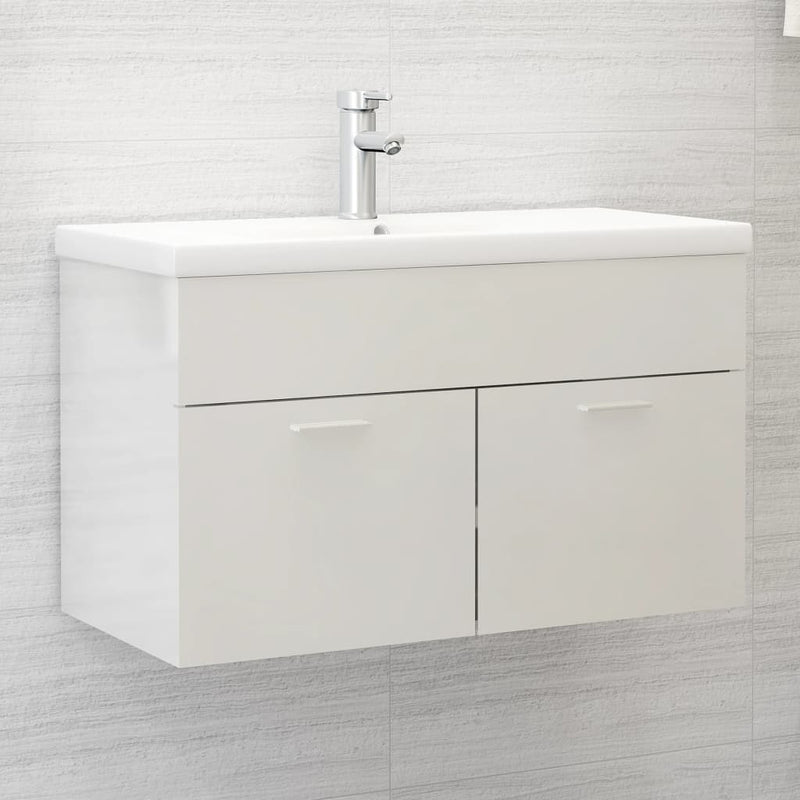 vidaXL magasfényű fehér szerelt fa mosdószekrény 80 x 38,5 x 46 cm