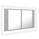 vidaXL betonszürke akril LED-es tükrös fürdőszobaszekrény 80x12x45 cm