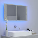 vidaXL betonszürke akril LED-es tükrös fürdőszobaszekrény 80x12x45 cm