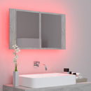 vidaXL betonszürke akril LED-es tükrös fürdőszobaszekrény 80x12x45 cm