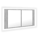 vidaXL betonszürke akril LED-es tükrös fürdőszobaszekrény 90x12x45 cm