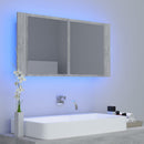 vidaXL betonszürke akril LED-es tükrös fürdőszobaszekrény 90x12x45 cm