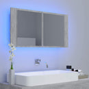 vidaXL betonszürke akril LED-es tükrös fürdőszobaszekrény 90x12x45 cm