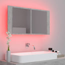 vidaXL betonszürke akril LED-es tükrös fürdőszobaszekrény 90x12x45 cm