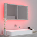 vidaXL betonszürke akril LED-es tükrös fürdőszobaszekrény 90x12x45 cm