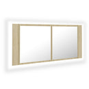 vidaXL tölgyszínű akril LED-es tükrös fürdőszobaszekrény 100x12x45 cm