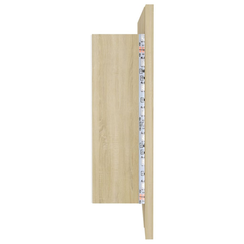 vidaXL tölgyszínű akril LED-es tükrös fürdőszobaszekrény 100x12x45 cm