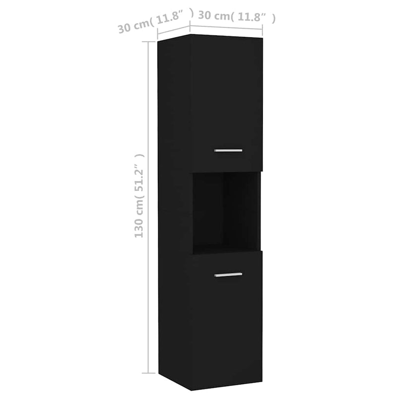 vidaXL fekete szerelt fa fürdőszobaszekrény 30 x 30 x 130 cm